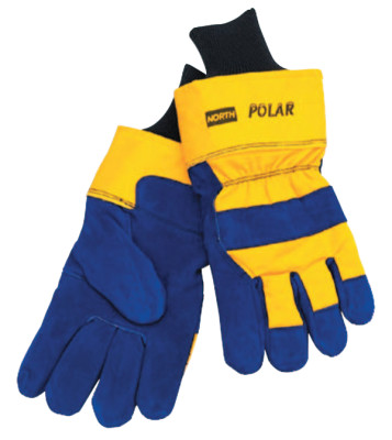 MENS NORTH POLAR INS GLOVE BLUE LTHR W/YLW BACK