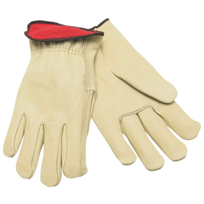 RED FLEECE LINED LEATHERGRAIN GLOVE CREAM COLOR