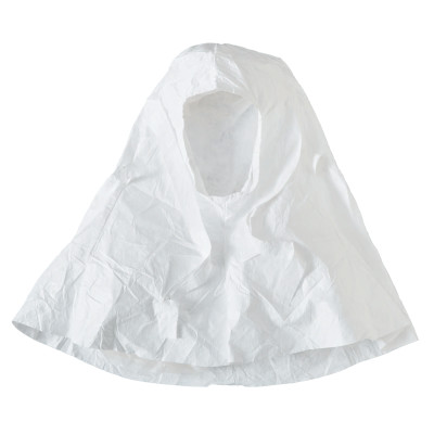 DuPont Tyvek IsoClean Hood for Cleanrooms. Bound Seams. Full Face Opening. Bound Hood Opening. Ties with Loops for Fit. White.