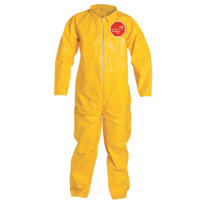 DuPont Tychem2000 Coverall. Collar. Stormflap. Open Wrists and Ankles. Serged Seams. Pin Lock Slider Zipper Pull. Yellow