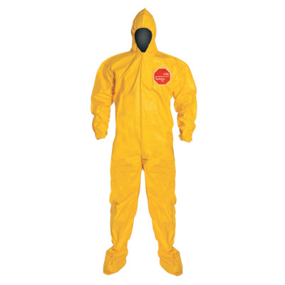 Tychem 2000 Coverall, Bound Seam, Attached Hood and Sock, Elastic Wrist, Front Zipper, Storm Flap, Yellow