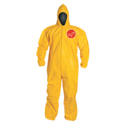 DuPont Tychem 2000 Coverall. Standard Fit Hood. Elastic Wrists and Ankles. Storm Flap with Adhesive Closure. Bound Seams. Pin Lock Slider Zipper Pull. Yellow.