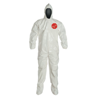 Tychem 4000 SL122B Coverall, Bound Seam , Attached Hood and Sock, Elastic Wrists, Zipper, Storm Flap, White