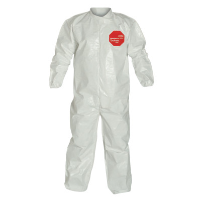 Tychem 4000 SL125B Coverall, Bound Seams, Collar, Elastic Wrist and Ankles, Zipper Front, Storm Flap, White