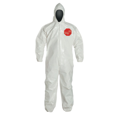 Tychem 4000 SL127B Coverall, Bound Seams, Attached Hood, Elastic Wrist and Ankles, Zipper Front, Storm Flap, White