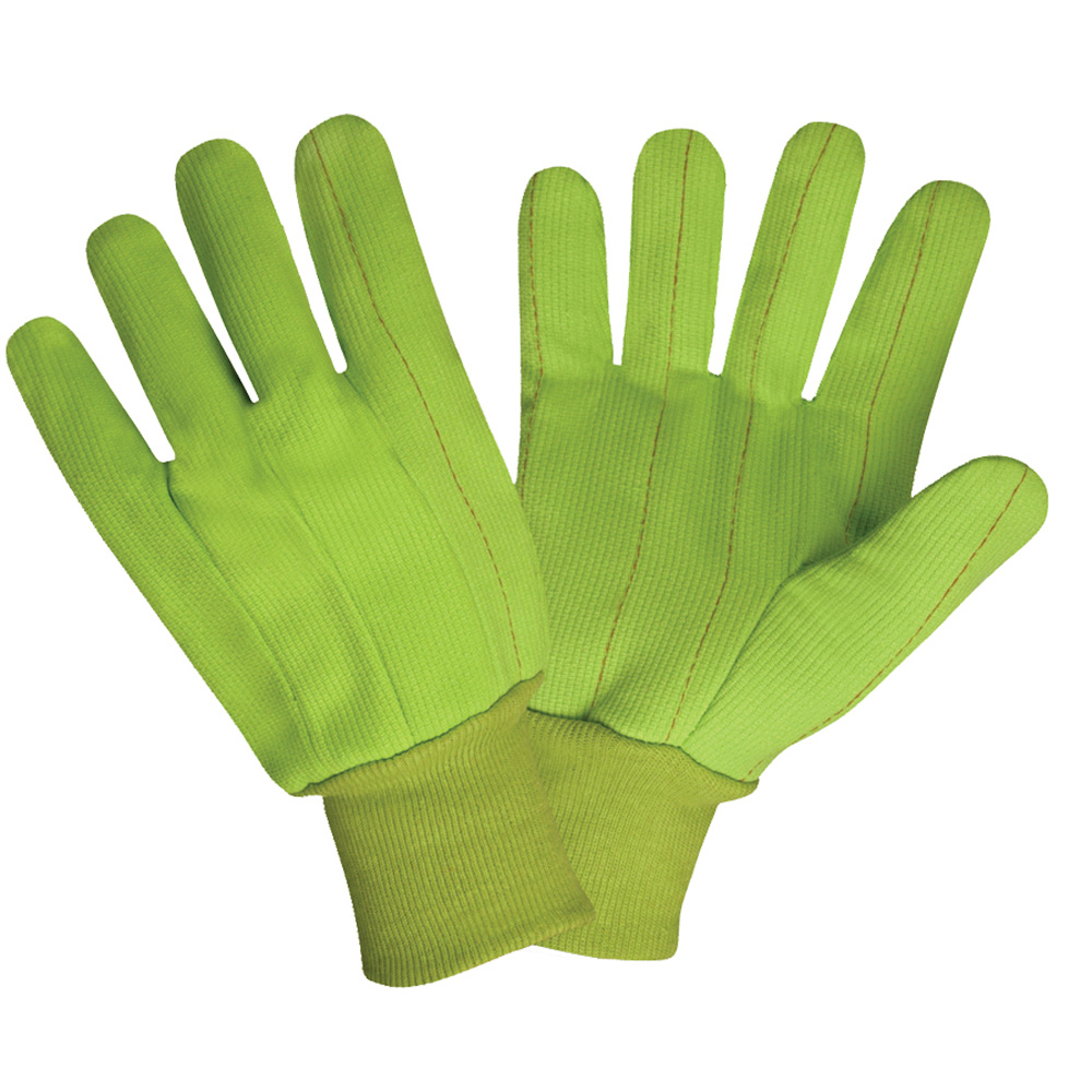 HI-VIS YELLOW DOUBLE PALM, 100% COTTON CORDED CANVAS, YELLOW KNIT WRIST
