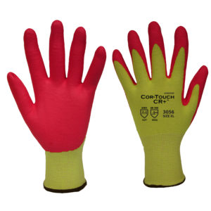 COR-TOUCH CR+™ 13-GAUGE, HI-VIS ARAMID/GLASS FIBER  SHELL, RED FOAM NITRILE PALM COATING, ANSI CUT LEVEL 4