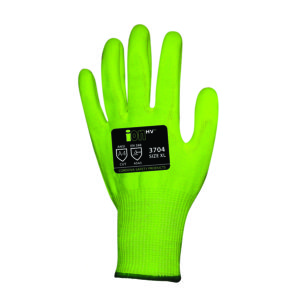 iON-HV™, HI-VIS YELLOW 13-GAUGE HPPE SHELL, HI-VIS YELLOW POLYURETHANE PALM COATING, ANSI CUT LEVEL 4