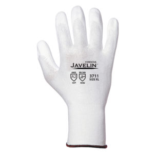 JAVELIN™ WHITE 13-GAUGE HPPE SHELL, WHITE POLYURETHANE PALM COATING, ANSI CUT LEVEL 2