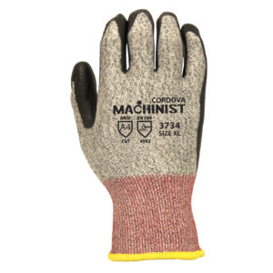 MACHINIST™ 13-GAUGE, HPPE/GLASS SHELL, BLACK FOAM NITRILE PALM COATING, ANSI CUT LEVEL 4
