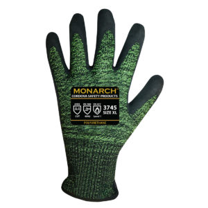 MONARCH-SOFT™ 13-GAUGE, GREEN/BLACK SPUN HIGH PERFORMANCE SHELL, POLYURETHANE PALM COATING, ANSI CUT LEVEL A4