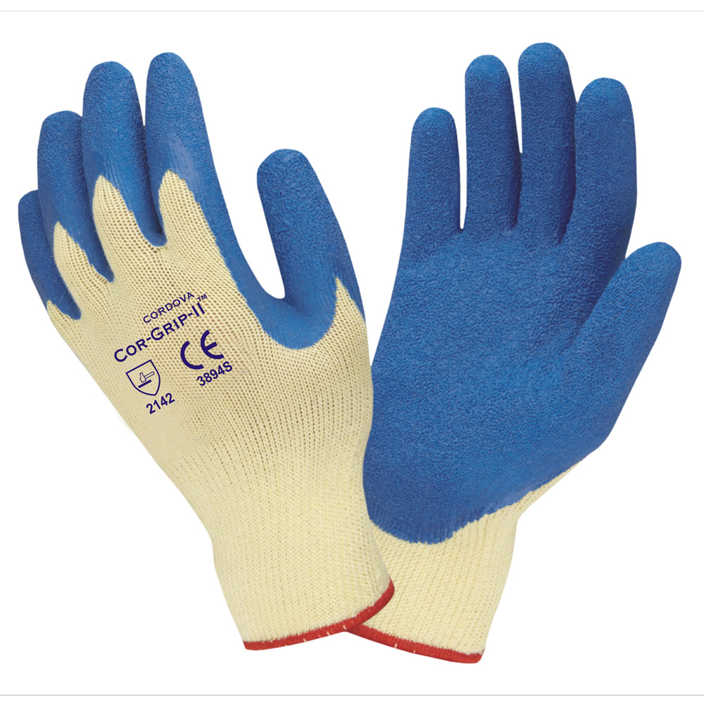 COR-GRIP™, 10-GAUGE, YELLOW POLY/COTTON SHELL, BLUE LATEX PALM COATING