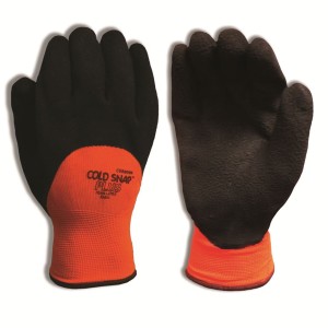 COLD SNAP PLUS™, TWO-PLY, HI-VIS ORANGE POLYESTER SHELL, BRUSHED ACRYLIC TERRY LINING, 3/4 BLACK FOAM LATEX COATING