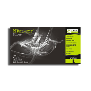 NITRI-COR SILVER™ NITRILE, INDUSTRIAL GRADE, POWDER FREE, TEXTURED, 4-MIL, 10 BOXES OF 100