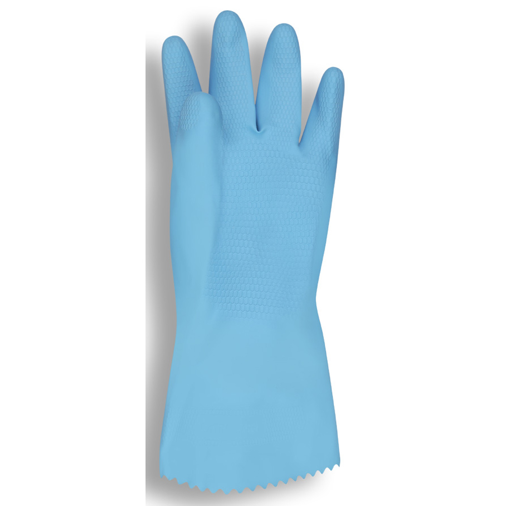 BLUE FLOCK-LINED LATEX, SCALLOPED CUFF, MEDIUM WEIGHT