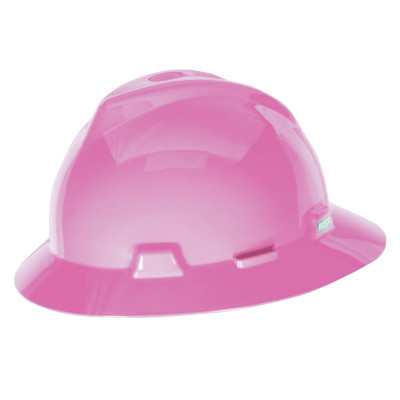 MSA V-Gard Slotted Full-Brim Hat, Hot Pink, w/Fas-Trac III Suspension