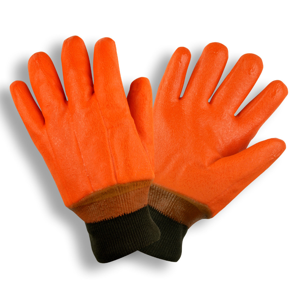 HI-VIS ORANGE, SINGLE DIPPED, FOAM INSULATED PVC, SMOOTH FINISH, KNIT WRIST