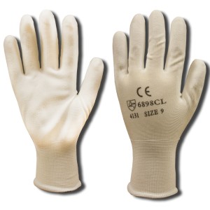 STANDARD, 13-GAUGE, WHITE POLYESTER SHELL, WHITE POLYURETHANE PALM COATING