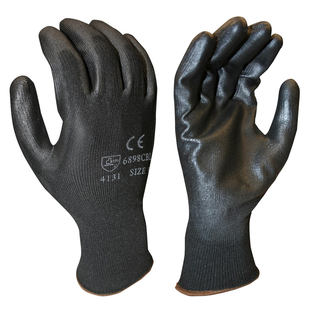 STANDARD, 13-GAUGE, BLACK POLYESTER SHELL, BLACK POLYURETHANE PALM COATING