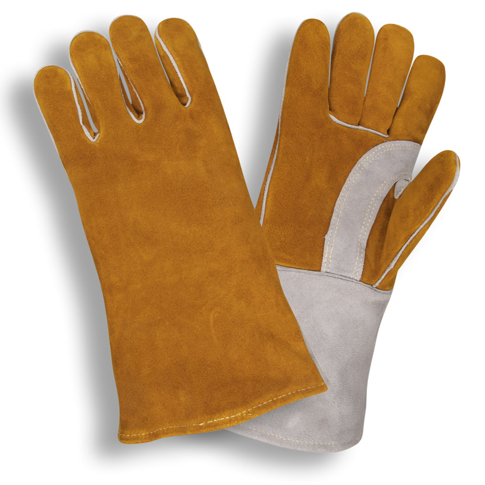 PREMIUM SIDE SPLIT LEATHER WELDER, REINFORCED PALM, THUMB GUARD, ARAMID SEWN. FULL SOCK LINING WITH FOAM, BROWN & GRAY