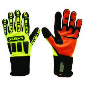OGRE™, LIME GREEN SPANDEX BACK, ORANGE SYNTHETIC LEATHER PALM, TPR PROTECTORS, SILICONE GRIP, NEOPRENE CUFF