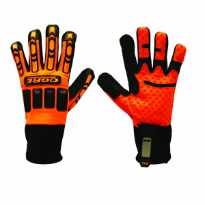 OGRE™, ORANGE SPANDEX BACK, ORANGE SYNTHETIC LEATHER PALM, TPR PROTECTORS, SILICONE GRIP, NEOPRENE CUFF