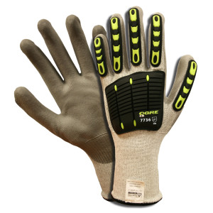 OGRE-CR™ 13-GAUGE, SALT & PEPPER HPPE SHELL, TPR PROTECTORS, GRAY POLYURETHANE PALM COATING, ANSI CUT LEVEL 2