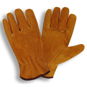 SELECT SPLIT LEATHER DRIVER, UNLINED, SHIRRED ELASTIC BACK,  KEYSTONE THUMB, RUSSET