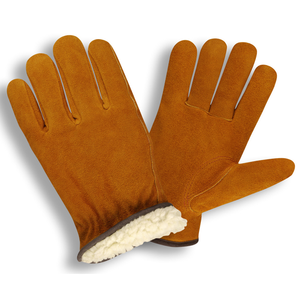 STANDARD SPLIT LEATHER DRIVER, SHIRRED ELASTIC BACK, KEYSTONE THUMB, RUSSET, PILE LINED