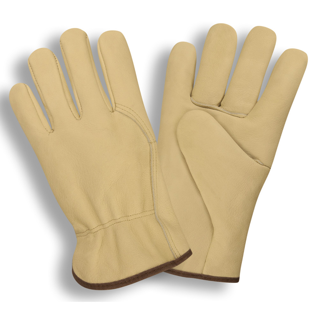 STANDARD GRAIN COWHIDE, UNLINED, SHIRRED ELASTIC BACK, WRAPAROUND FOREFINGER, WING THUMB