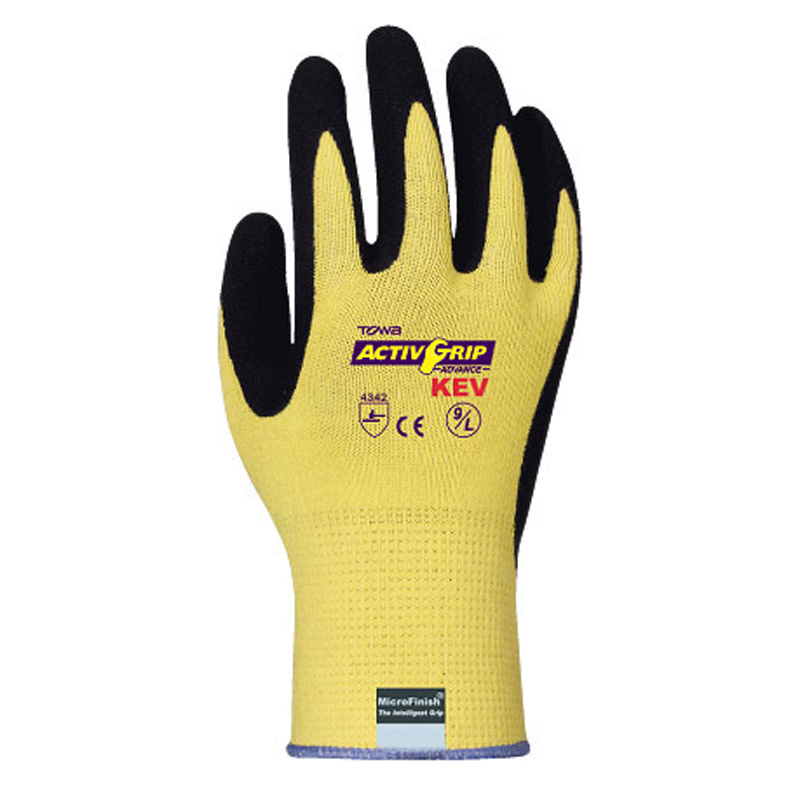 TOWA® ACTIVGRIP™ ADVANCE-KEV 13 GAUGE, KEVLAR® SHELL, BLACK MICROFINISH® NITRILE PALM COATING, ANSI CUT LEVEL 2