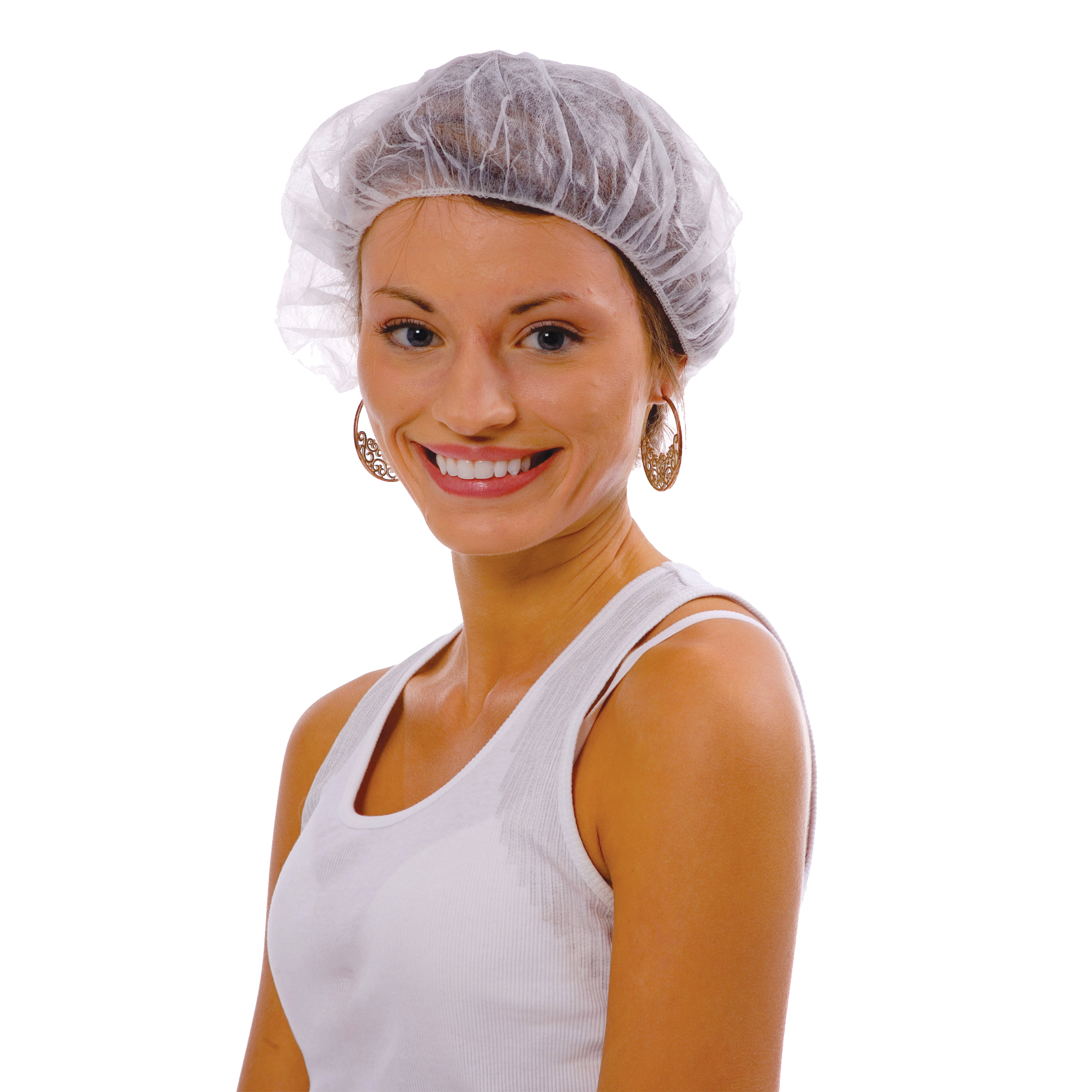 19" PLEATED WHITE BOUFFANT CAP, LATEX FREE