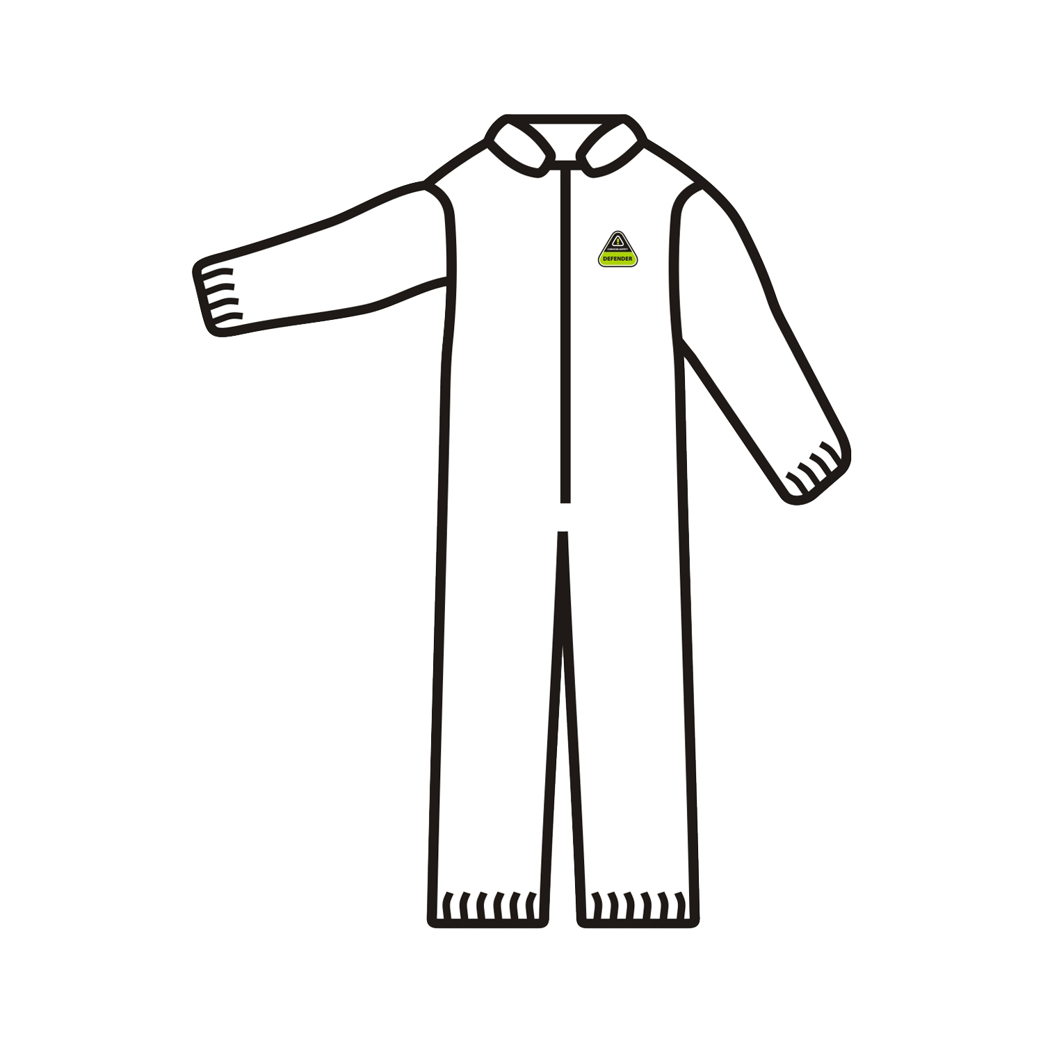DEFENDER™ WHITE MICROPOROUS COVERALL, ZIPPER FRONT AND COLLAR, ELASTIC WRISTS AND ANKLES