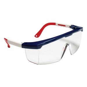 RETRIEVER™ RED, WHITE & BLUE FRAME, CLEAR LENS WITH INTEGRATED SIDE SHIELDS, ADJUSTABLE TEMPLES