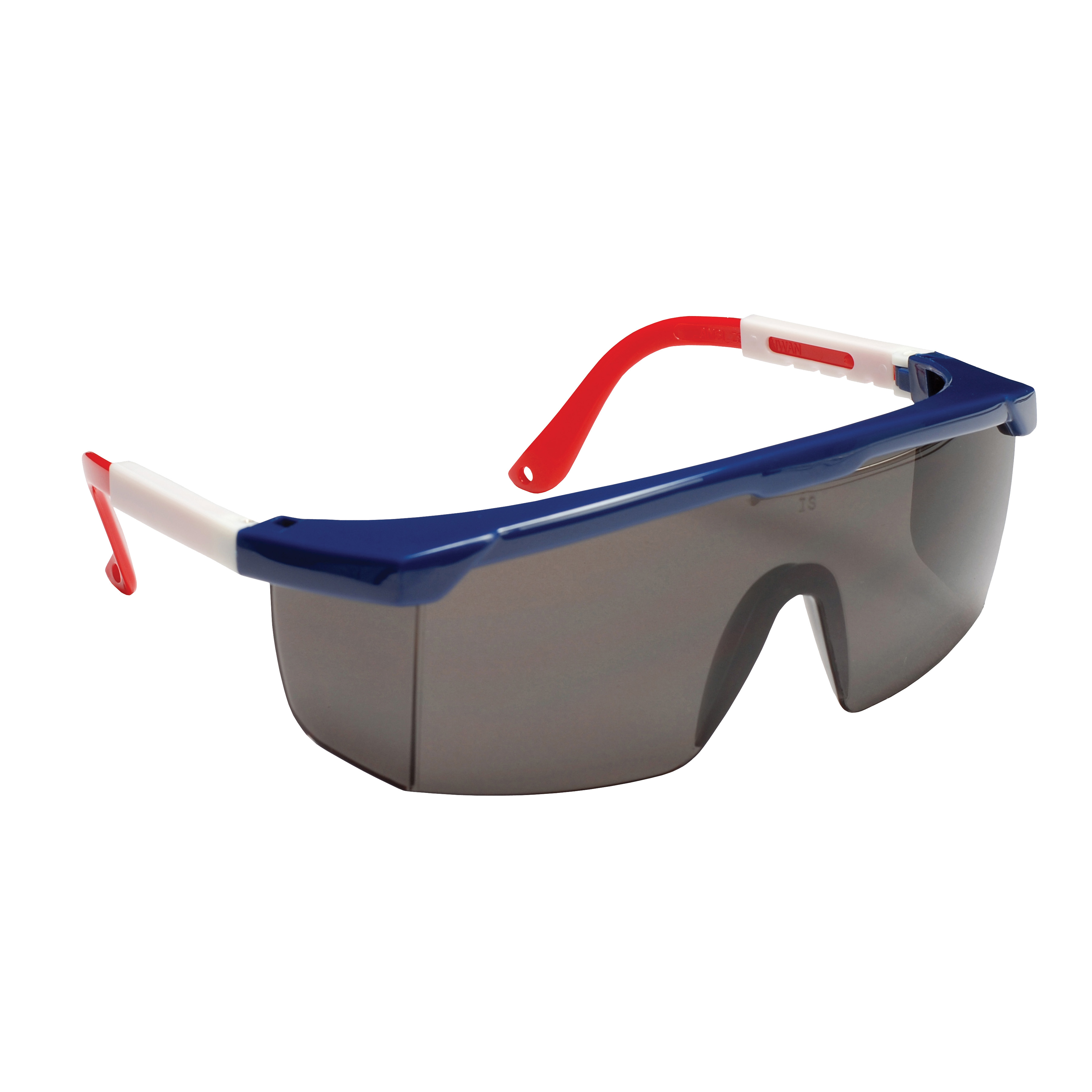 RETRIEVER™ RED, WHITE & BLUE FRAME, GRAY LENS WITH INTEGRATED SIDE SHIELDS, ADJUSTABLE TEMPLES