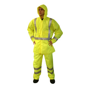 REPTYLE™ CLASS E RAIN PANTS, LIME 300D POLYESTER/PU FABRIC, 3M REFLECTIVE TAPE, ELASTIC WAIST WITH DRAWSTRING, ANKLE SNAPS