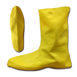 HAZMAT/NUKE BOOTS, .75 MM. NATURAL RUBBER, YELLOW, UNLINED, 12-INCH LENGTH, RIBBED/TEXTURED SOLE