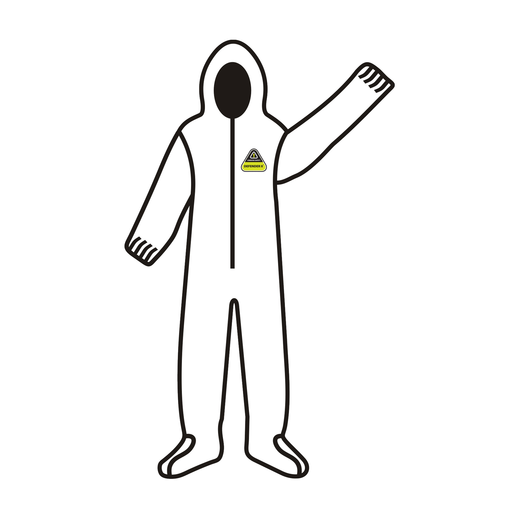 DEFENDER 2™  WHITE MICROPOROUS COVERALL WITH HOOD & BOOTS, ZIPPER FRONT WITH FLAP, ELASTIC WAIST, WRIST, ANKLES, HOOD & BOOTS