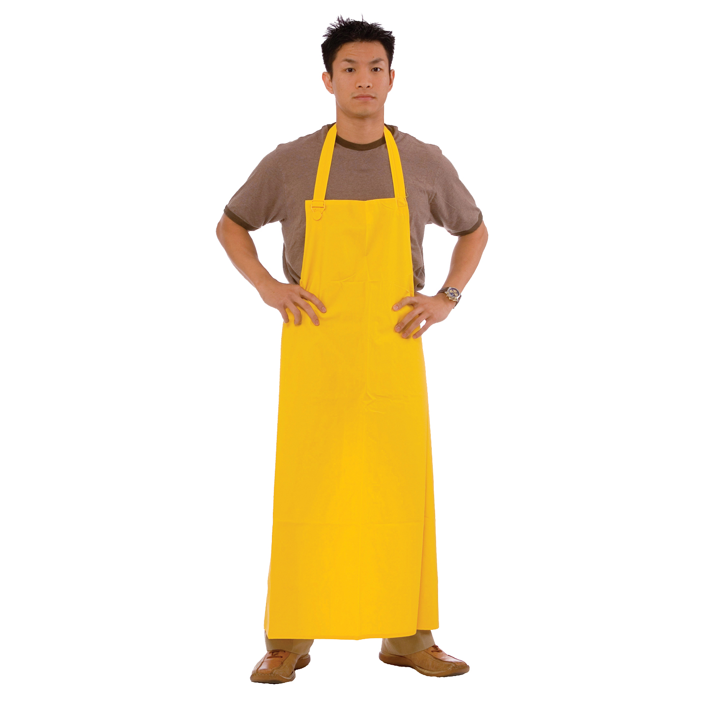 .35 MM YELLOW PVC/POLY APRON, ATTACHED TIES, 35" X 47"