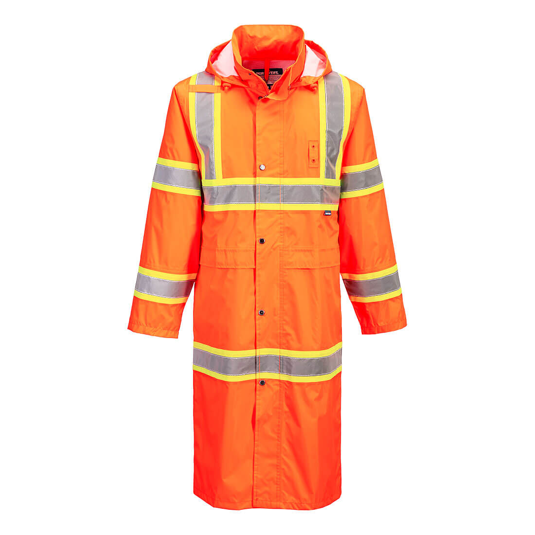 Portwest Hi-Vis Contrast Tape Rain Coat 48" Orange/Yellow  TYPE R CLASS 3