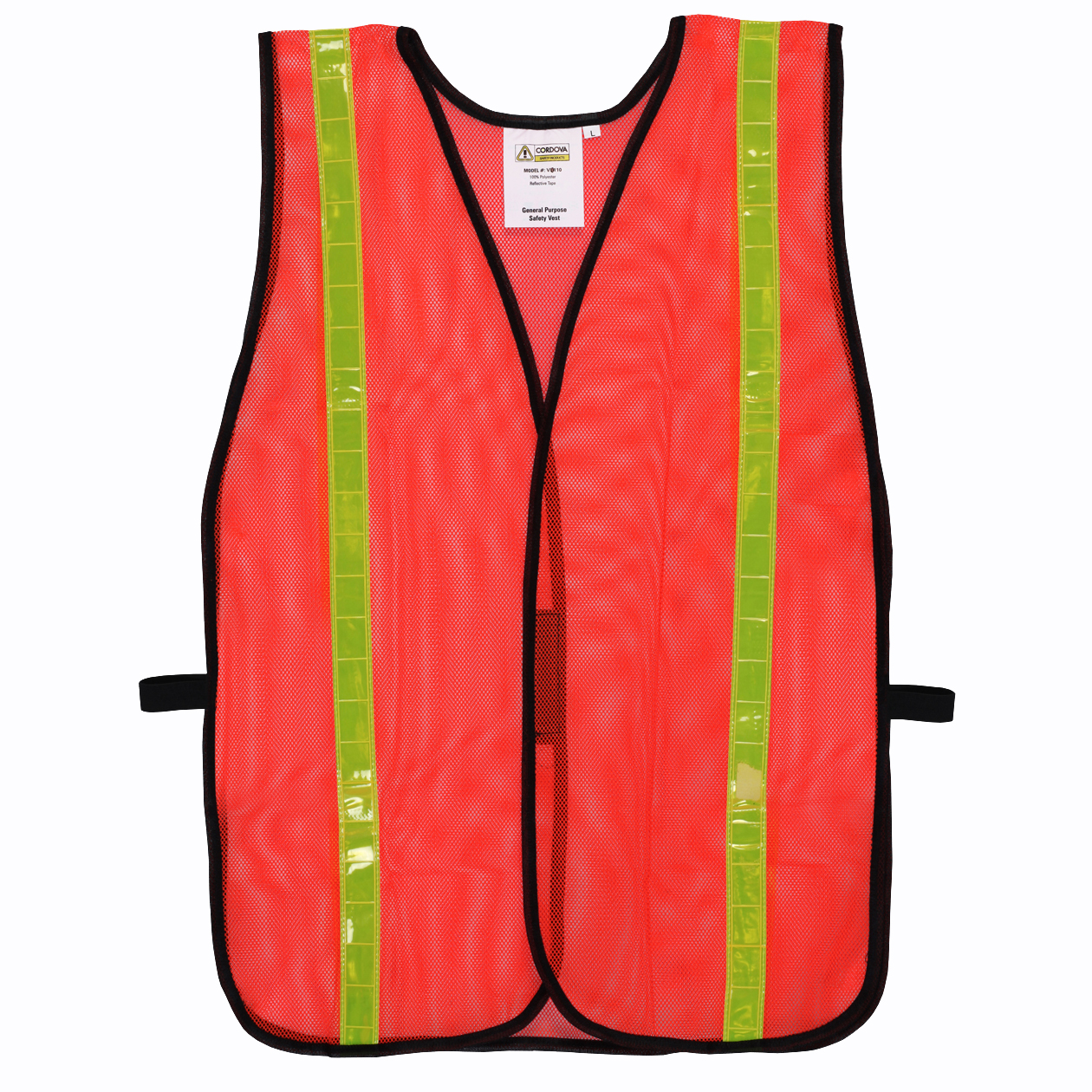 GENERAL PURPOSE, NON-RATED, ORANGE MESH VEST, HOOK & LOOP CLOSURE, 1-INCH LIME REFLECTIVE TAPE