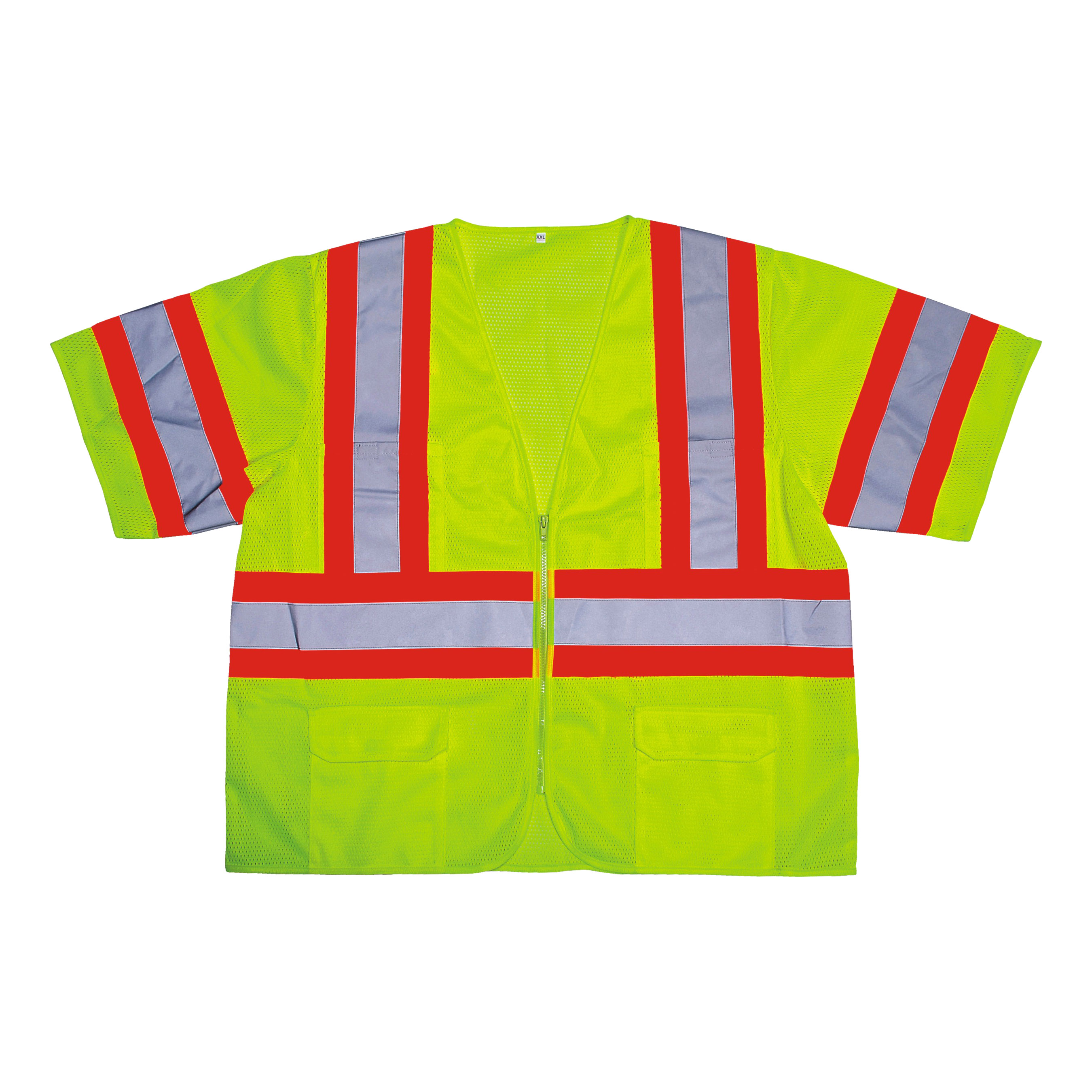 COR-BRITE™ CLASS 3, LIME MESH VEST, ZIPPER CLOSURE, TWO-TONE CONTRASTING TRIM/REFLECTIVE TAPE