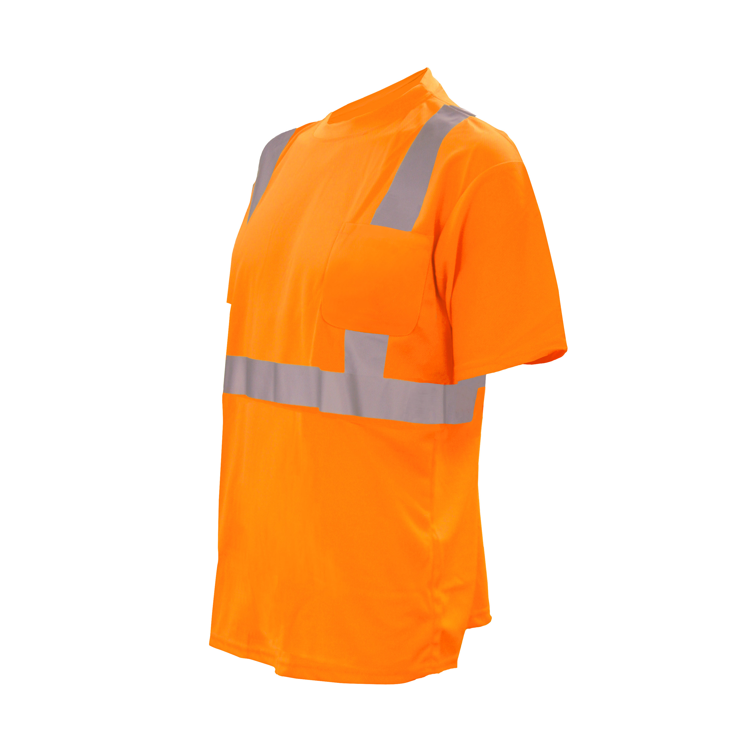COR-BRITE™ CLASS 2, ORANGE BIRDSEYE MESH T-SHIRT, CHEST POCKET, CREW NECK
