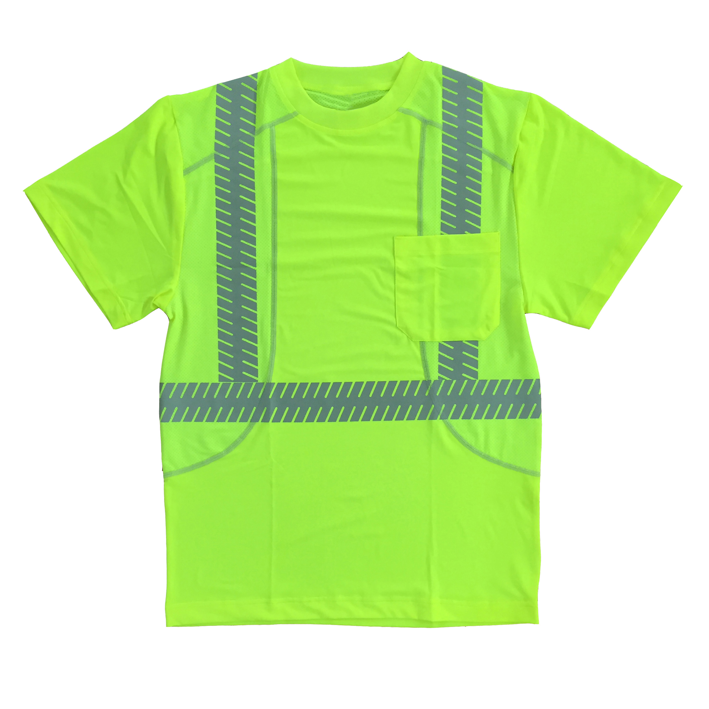 COR-BRITE™ CLASS 2, COMFORT STRETCH T-SHIRT, SHORT SLEEVES, CHEST POCKET, 2-INCH SILVER SEGMENTED REFLECTIVE TAPE